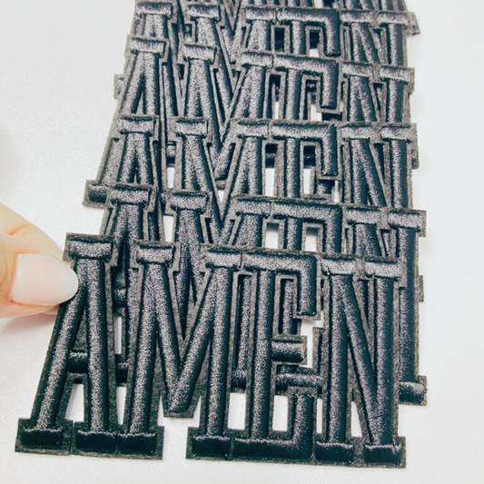 4" AMEN in Black - 3D Embroidered Hat Patch: Embroidered Patch
