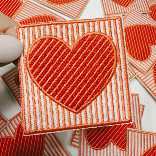 2.5" striped Heart - Embroidered Hat Patch
