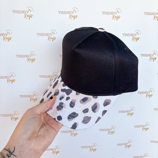 Canvas Front Ball Cap - TK Original Designs: Beige w/ Green & Pink Leopard Pattern