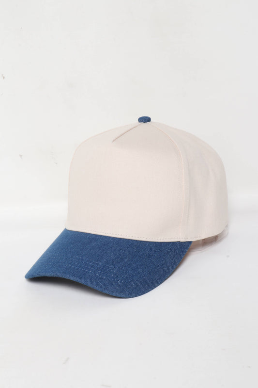 Two Tone Denim 5 Panel Baseball Cap: Dark Denim