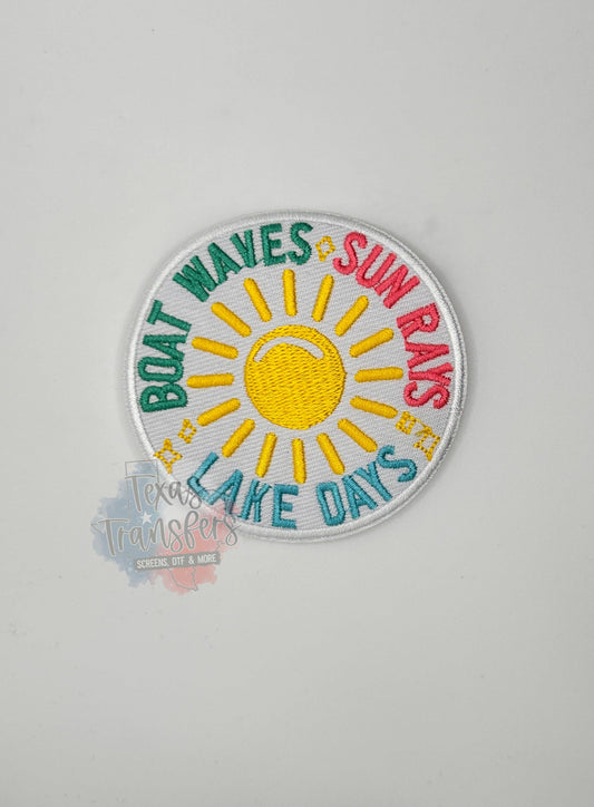 Boat Waves Sun Rays Lake Days Iron-On Patch: Single Patch