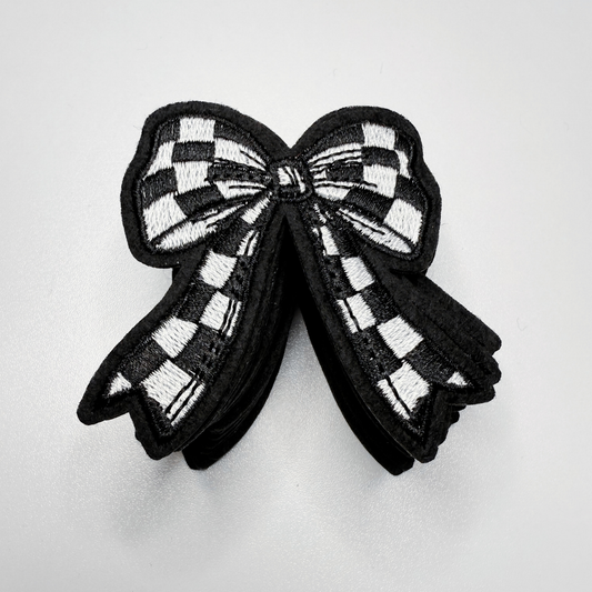 2" Checkered Black & White  Bow -  Embroidered Hat Patch: Embroidered Patch