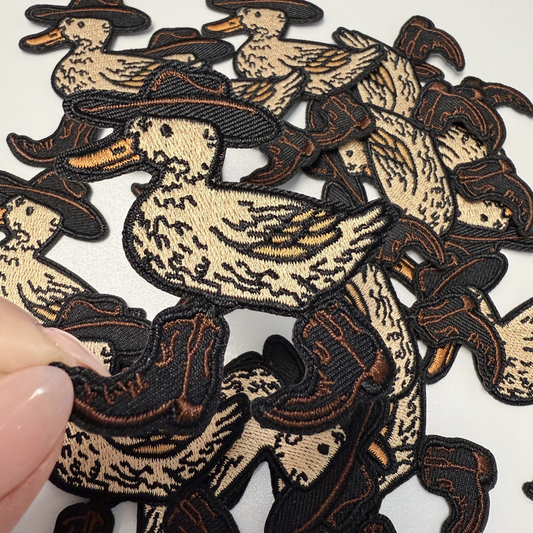 3" Western Duck With Hat & Boots  -  Embroidered Hat Patch: Embroidered Patch