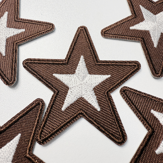 2" Star in Brown -  Embroidered Hat Patch: QTY 1