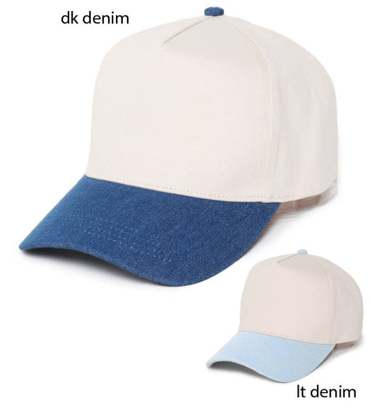 Two Tone Denim 5 Panel Baseball Cap: Dark Denim