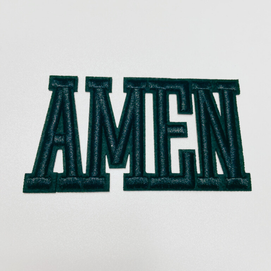 4" AMEN in Black -  3D Embroidered Hat Patch: Embroidered Patch