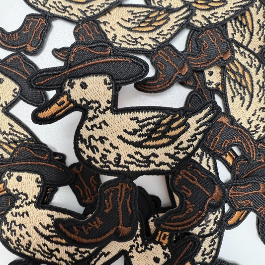 3" Western Duck With Hat & Boots  -  Embroidered Hat Patch: Embroidered Patch